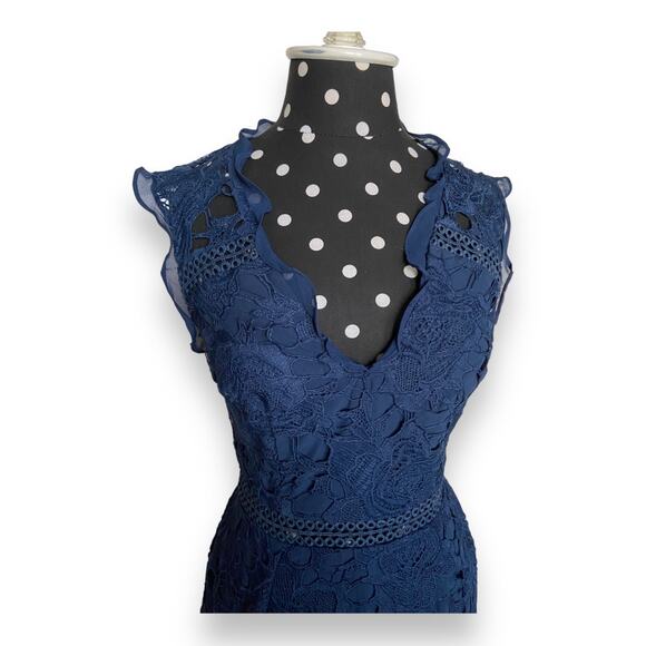 Cooper St. Womens Dress Size 4 Navy Blue Lace Sheath Deep V-Neck Sexy Short NEW - Picture 5 of 8